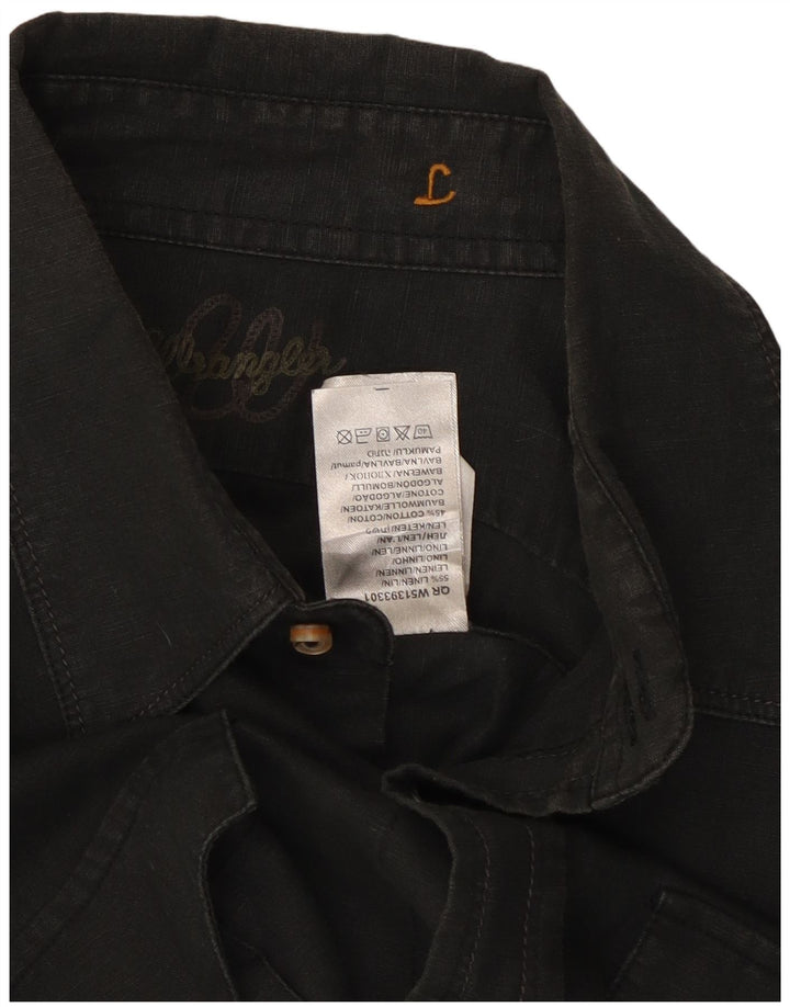 Ανδρικό κοντομάνικο πουκάμισο Wrangler μαύρο λινό
