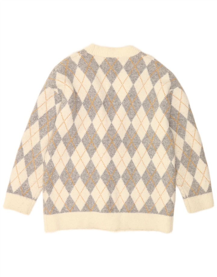 Zara γυναικείο πουλόβερ ζακέτα υπερμεγέθη UK 10 Small Off White Argyle/Diamond