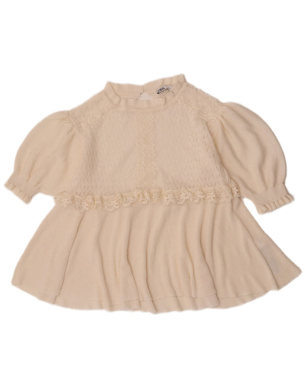 Zara γυναικεία μπλούζα με μανίκια 3/4 τοπ UK 12 Medium Off White Floral Πολυεστέρας