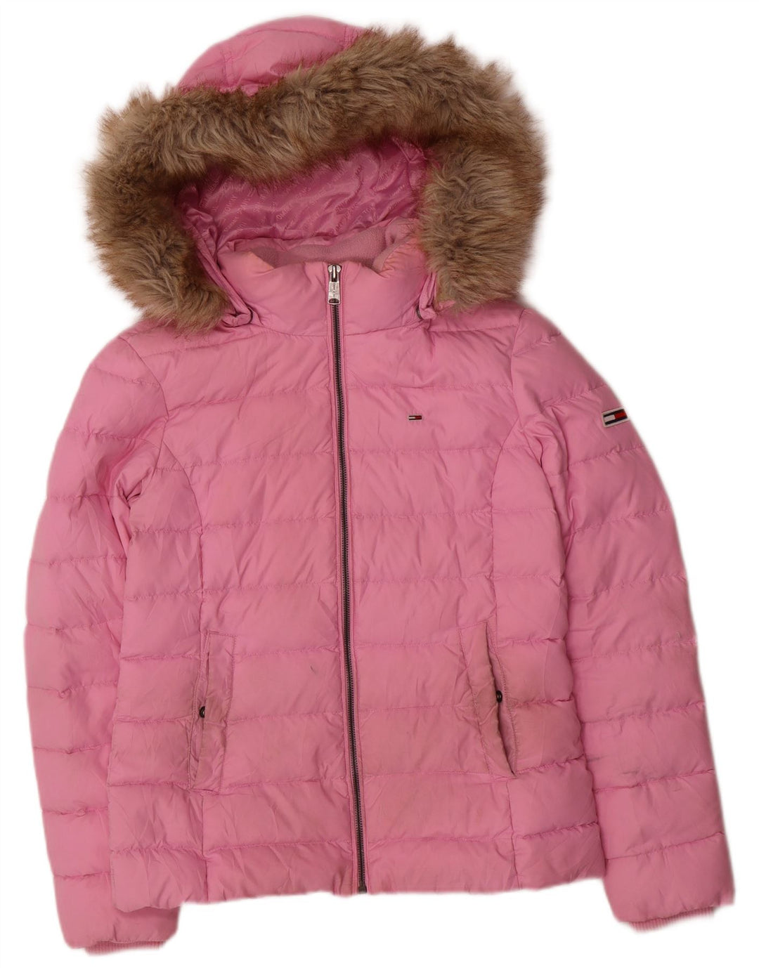 Tommy Hilfiger γυναικείο μπουφάν με κουκούλα UK 10 Small Pink Polyester