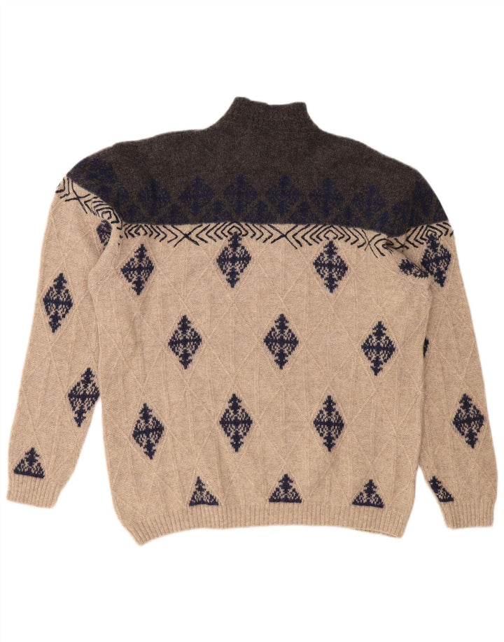 VINTAGE Ανδρικό πουλόβερ με λαιμόκοψη XL μπεζ Argyle/Διαμάντι