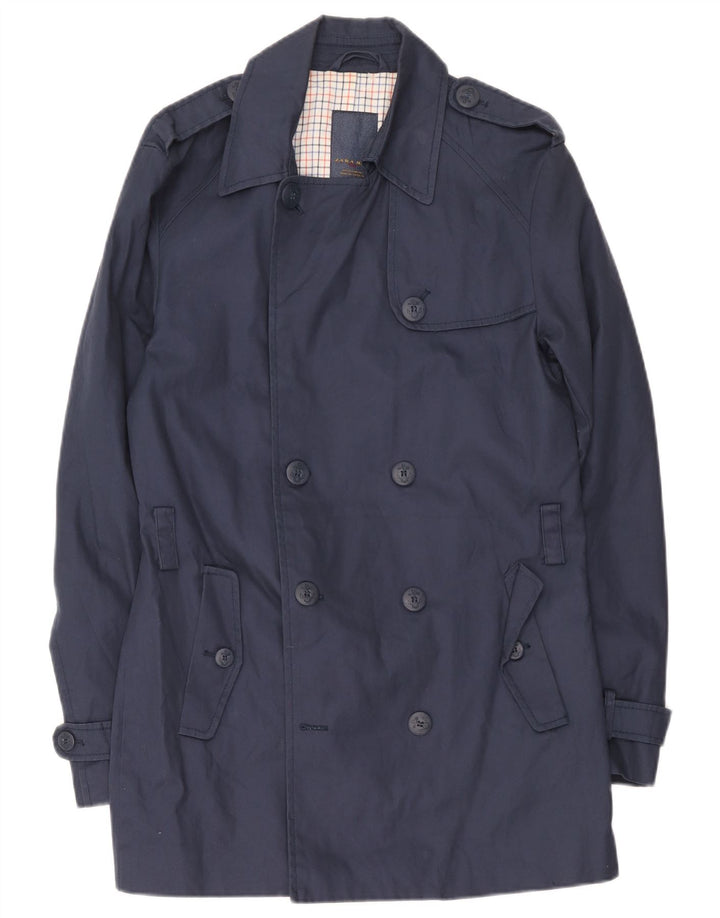 Zara Ανδρική καμπαρντίνα UK 40 Large Navy Blue Cotton