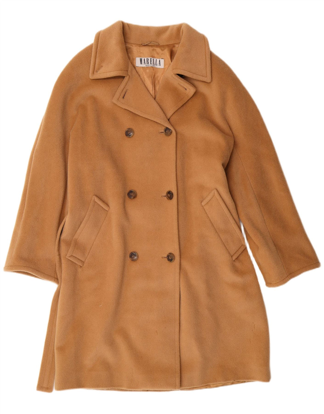 MARELLA Γυναικείο παλτό με διπλό στήθος UK 12 μεσαίο μπεζ παρθένο μαλλί Classic