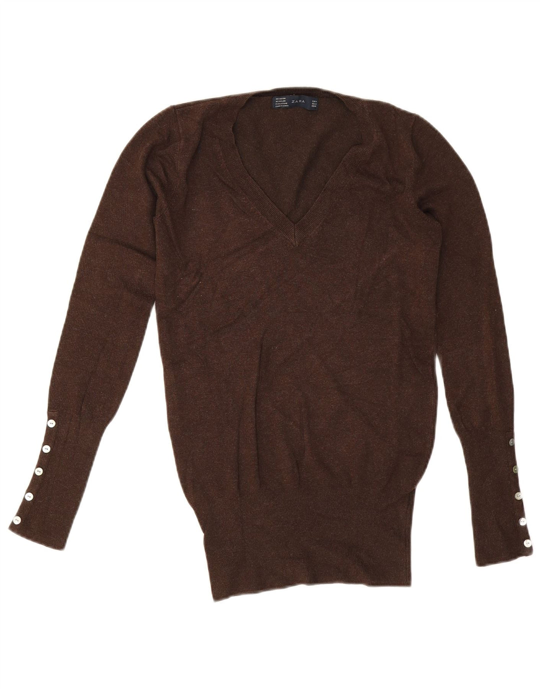Zara Γυναικείο πουλόβερ με V λαιμόκοψη UK 12 Medium Brown Rayon