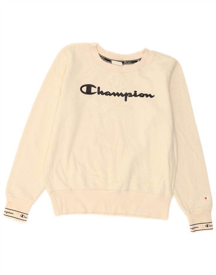 Champion Womens Graphic Oversized Φούτερ Jumper UK 10 Small Off White