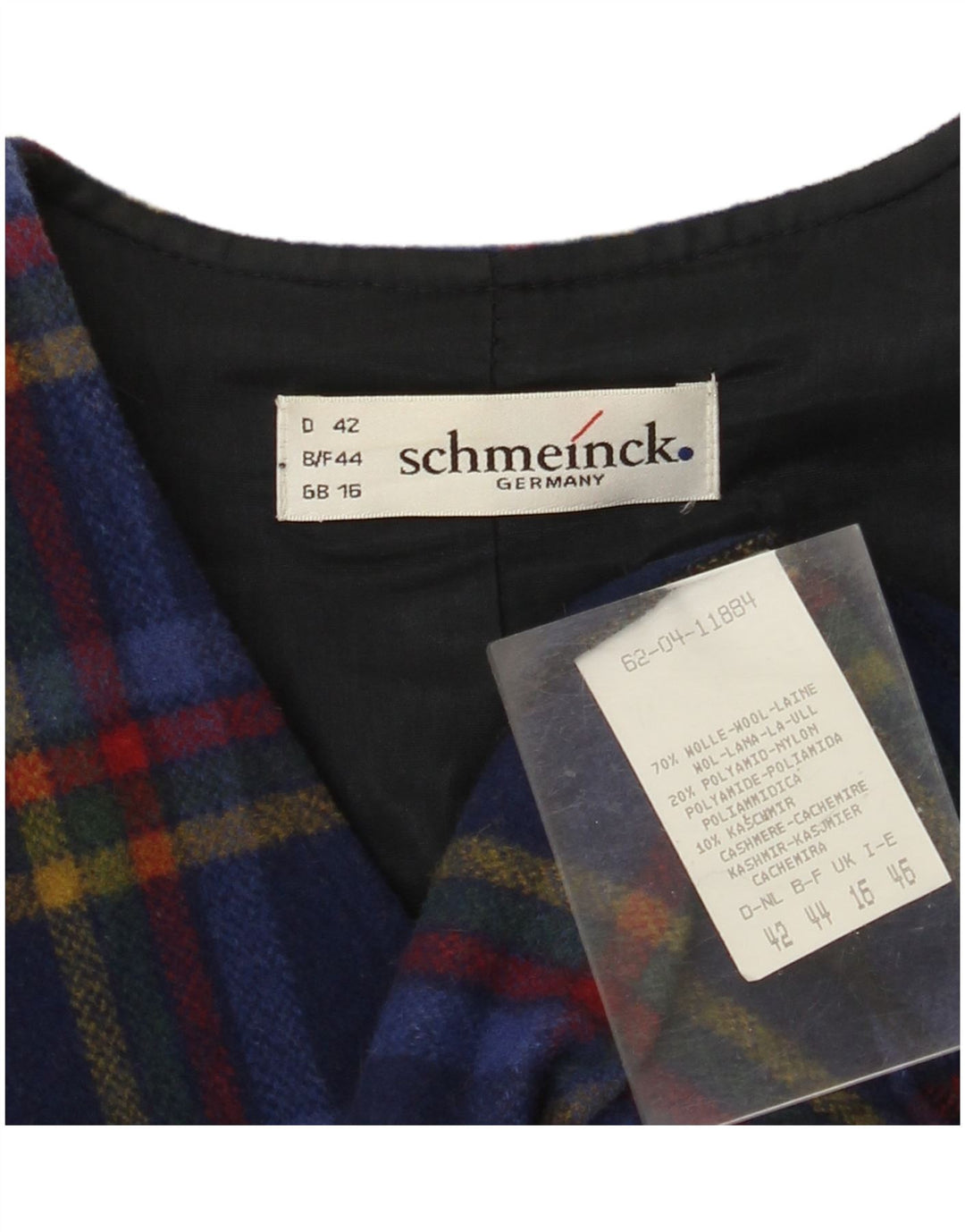 SCHMEINCK Γυναικείο Πανωφόρι UK 16 Large Navy Blue Check Wool