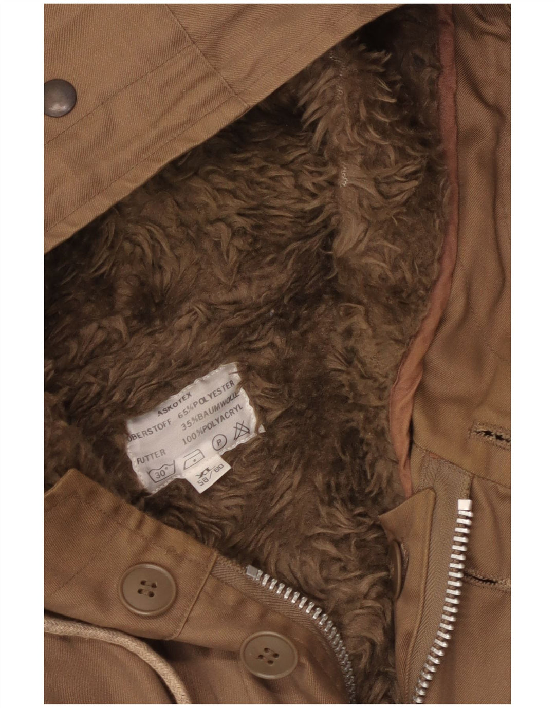 VINTAGE Ανδρικό μπουφάν Sherpa Parka με κουκούλα UK 42 XL Καφέ βαμβακερό
