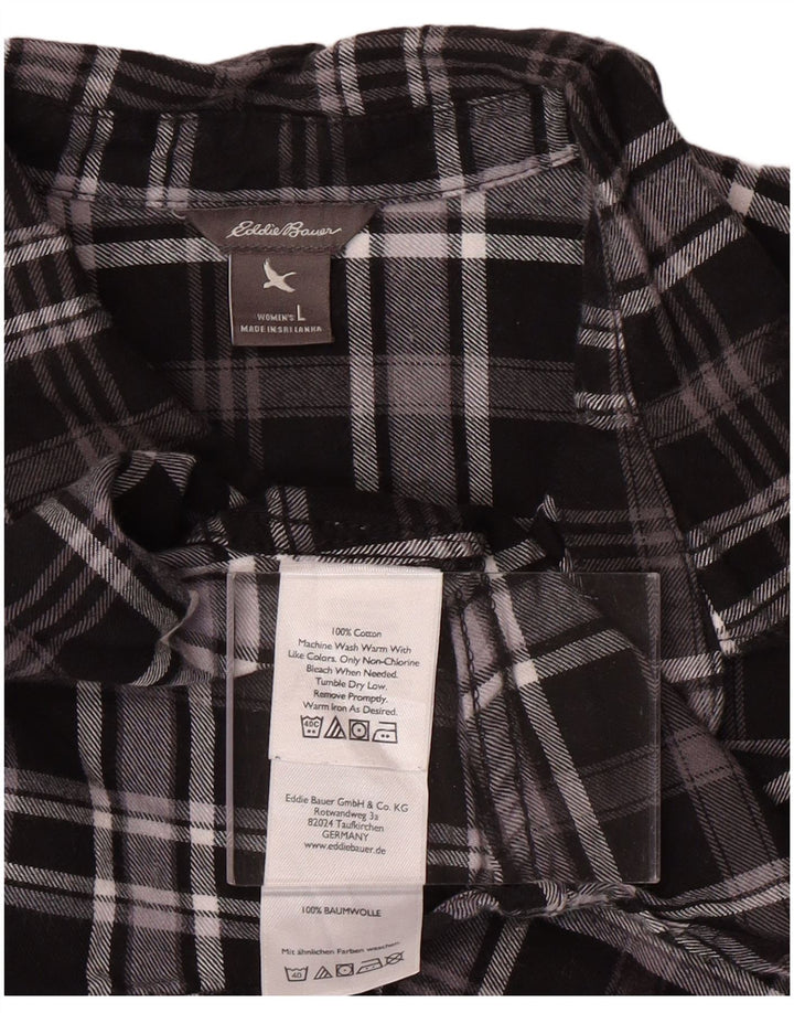 EDDIE BAUER Γυναικείο φανελένιο πουκάμισο UK 16 Large Black Check Cotton