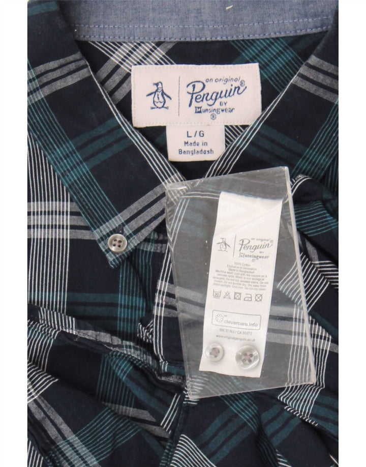 Ανδρικό Πουκάμισο Penguin Large Navy Blue Check Cotton