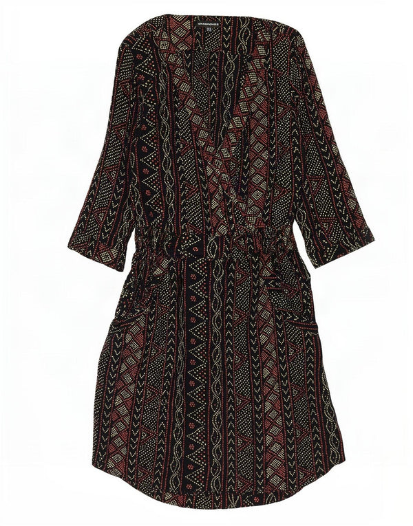 Warehouse Womens 3/4 Sleeve Empire Dress UK 12 Medium Black Geometric