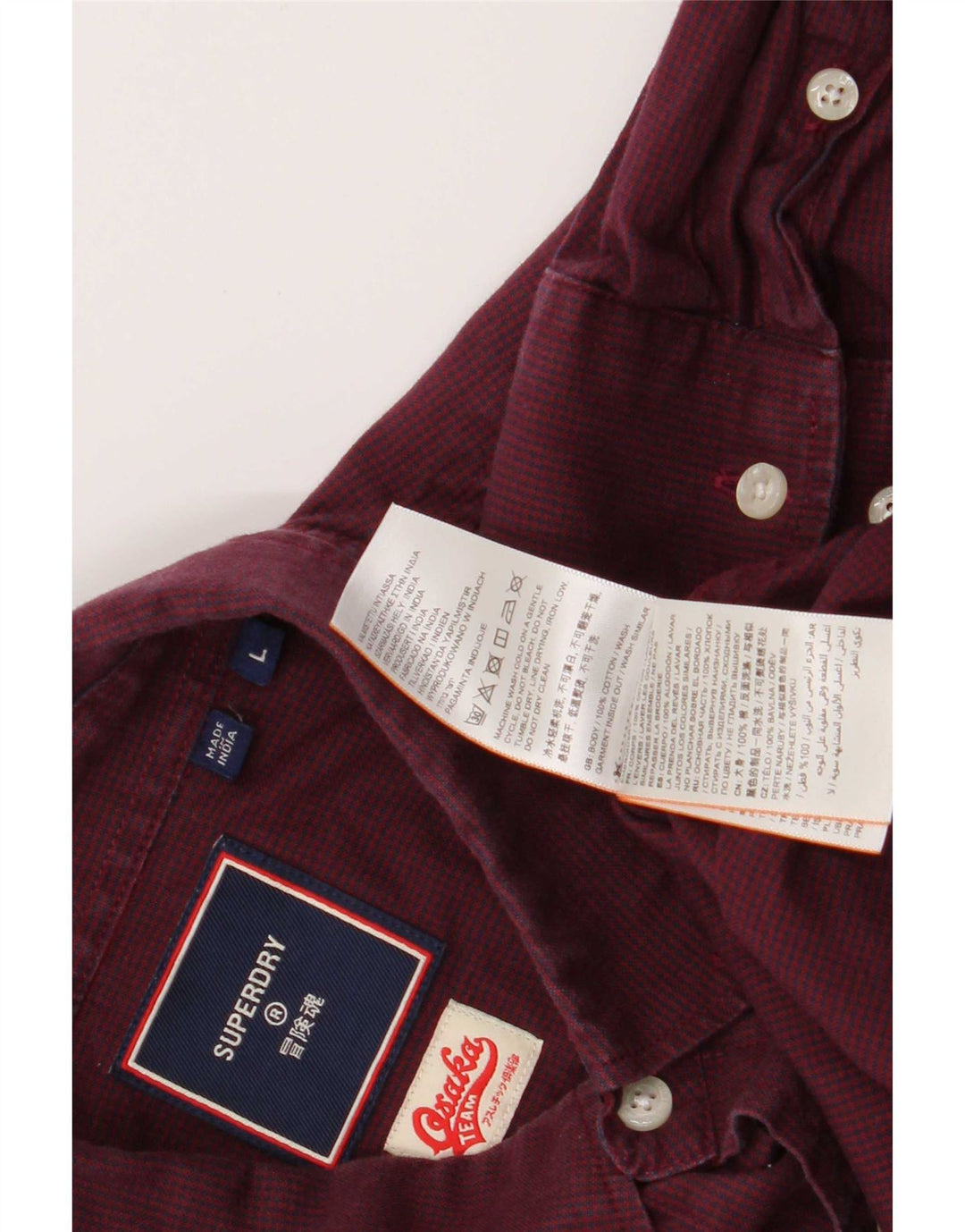 Ανδρικό πουκάμισο Superdry Μεγάλο Βουργουνδί Houndstooth Βαμβακερό