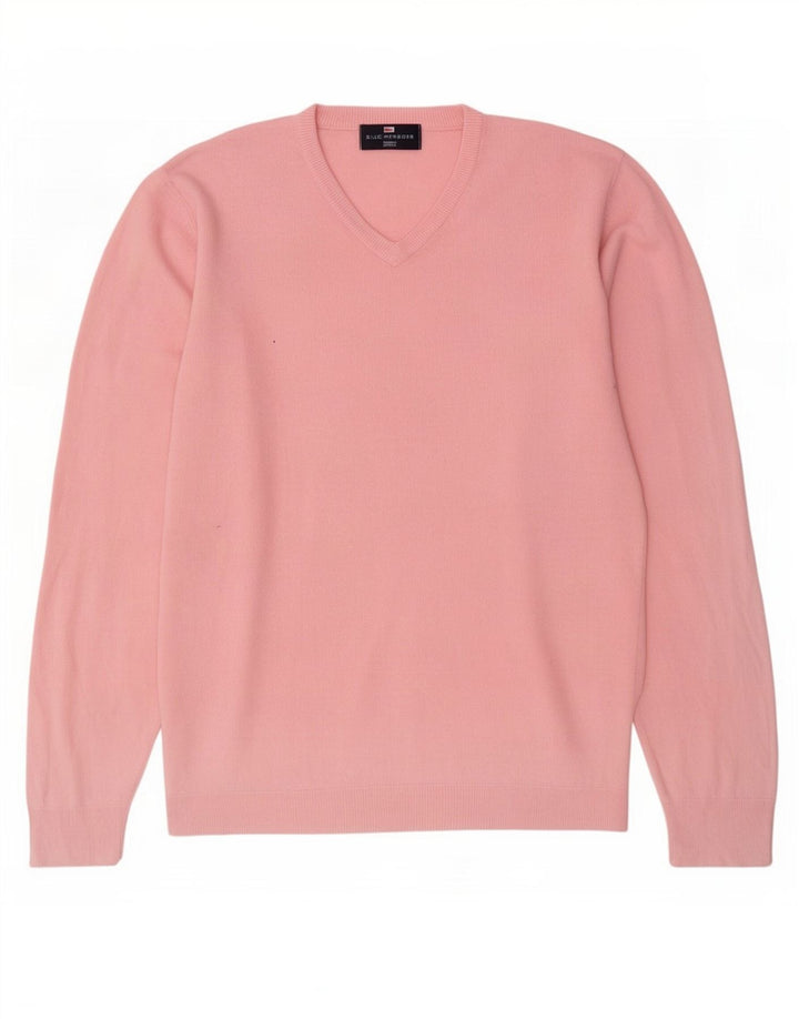 Ανδρικό πουλόβερ Marks & Spencer Blue Harbor με λαιμόκοψη με λαιμόκοψη με μεσαίο ροζ ακρυλικό
