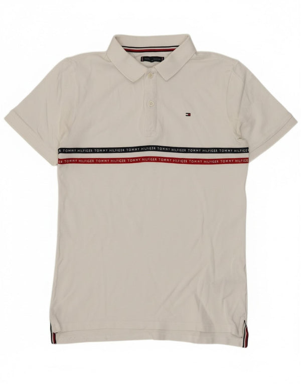 Tommy Hilfiger Boys Graphic Polo πουκάμισο 13-14 ετών Λευκό βαμβακερό ριγέ