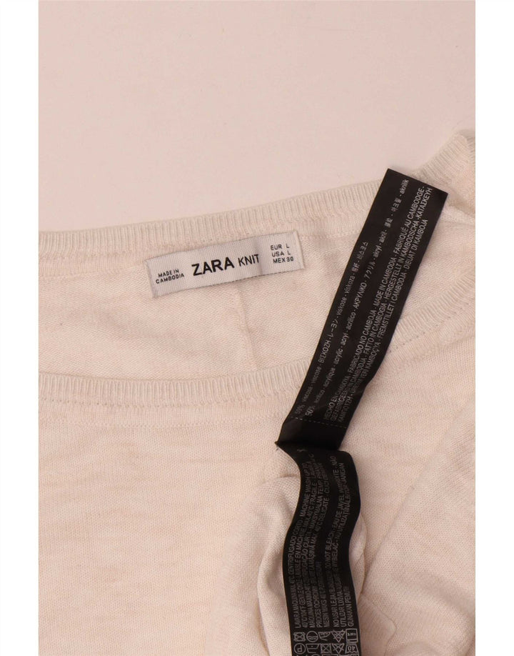 Zara γυναικείο πουλόβερ με λαιμόκοψη μεγάλου μεγέθους, UK 16, λευκή βισκόζη