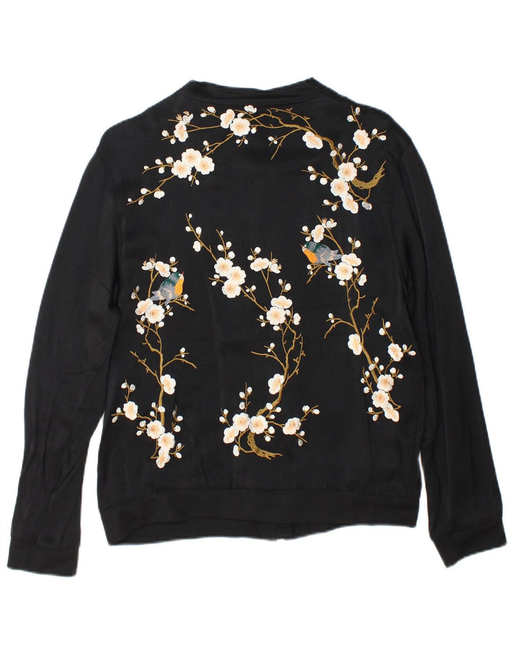 Zara Γυναικείο Bomber Jacket UK 14 Medium Black Floral Polyester