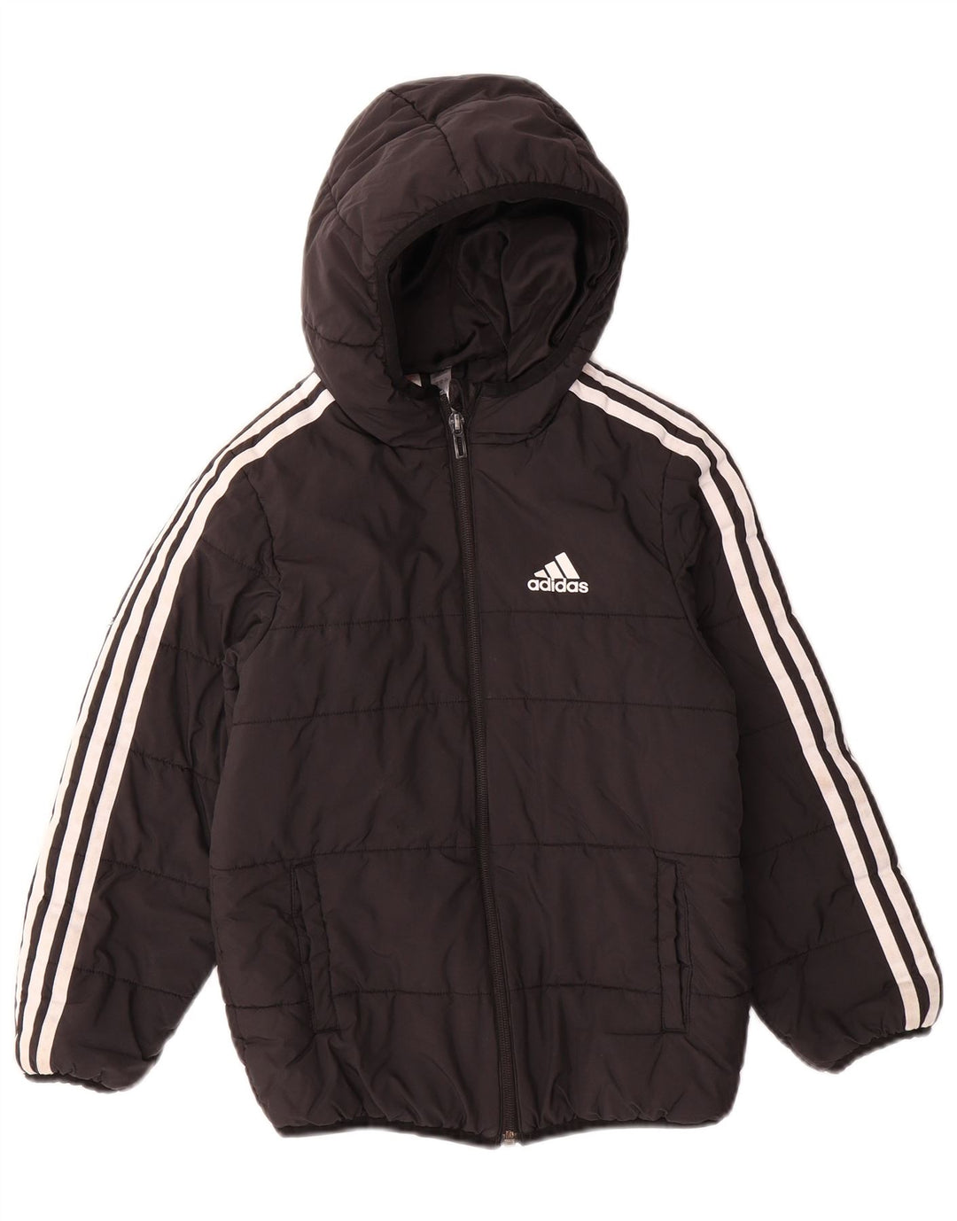 Μπουφάν με κουκούλα ADIDAS για αγόρια με επένδυση 7-8 ετών μαύρο πολυεστέρα