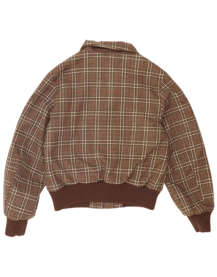 Canadiens Womens Crop Bomber Jacket IT 46 Large Brown Check Polyester