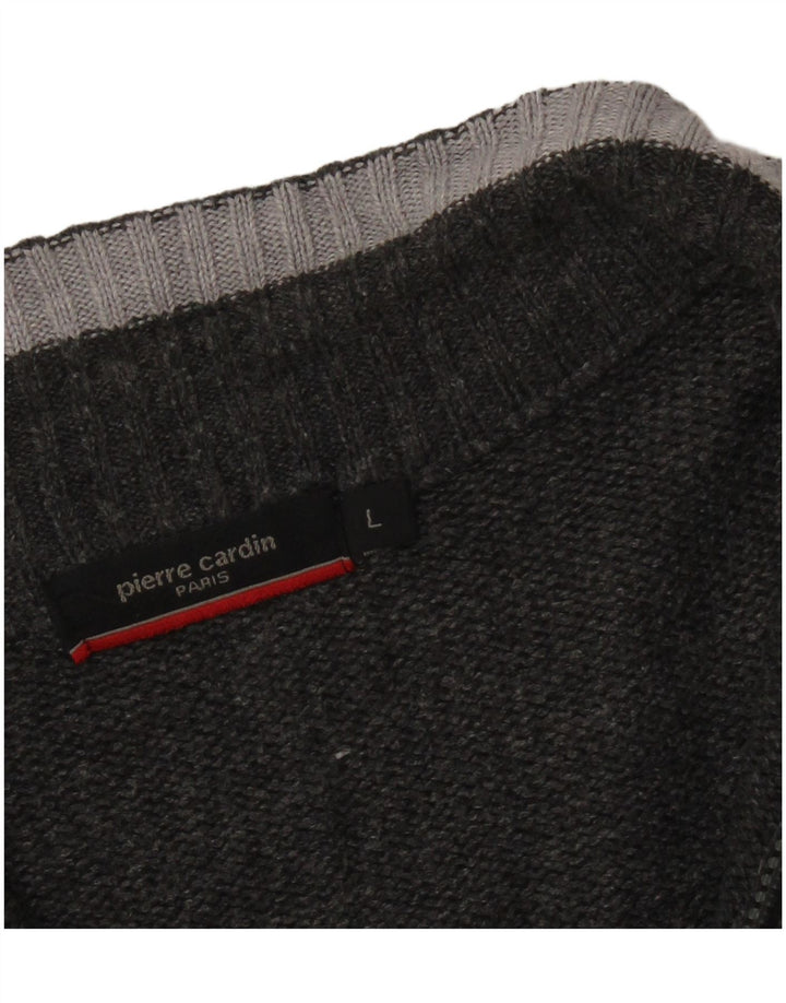 PIERRE CARDIN Ανδρικό πουλόβερ με φερμουάρ μεγάλο γκρι ακρυλικό ριγέ