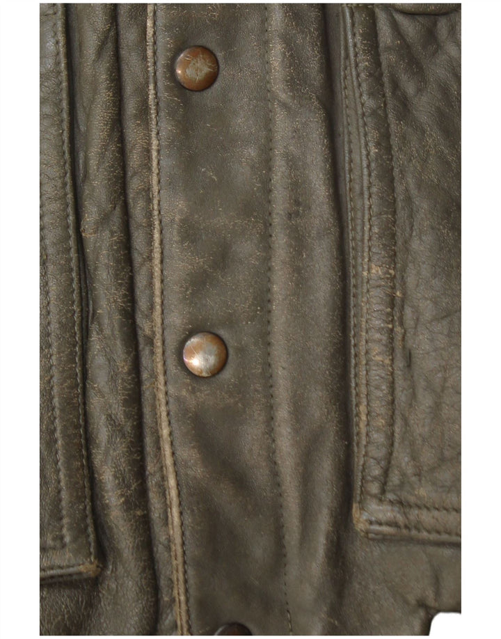 Belfe & Belfe Ανδρικό Bomber Δερμάτινο Μπουφάν UK 38 Medium Khaki Colourblock