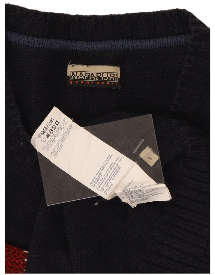 NAPAPIJRI Ανδρικό γραφικό πουλόβερ με λαιμόκοψη, μεγάλο μπλε βαμβακερό