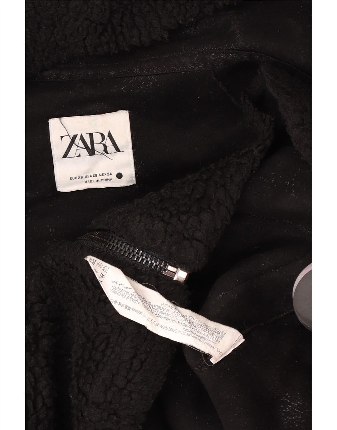 Zara Γυναικείο μπουφάν με κουκούλα μεγάλου μεγέθους Fleece UK 6 XS μαύρο πολυεστέρα