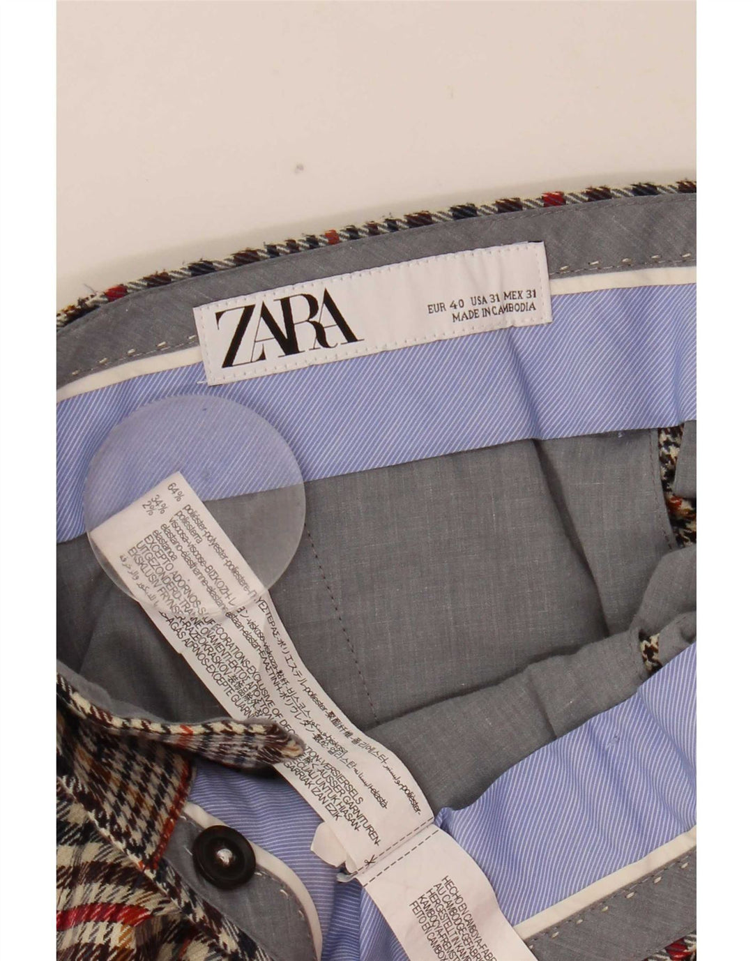 Zara Ανδρικό Cropped Παντελόνι EU 40 Medium W31 L25 Beige Check Polyester