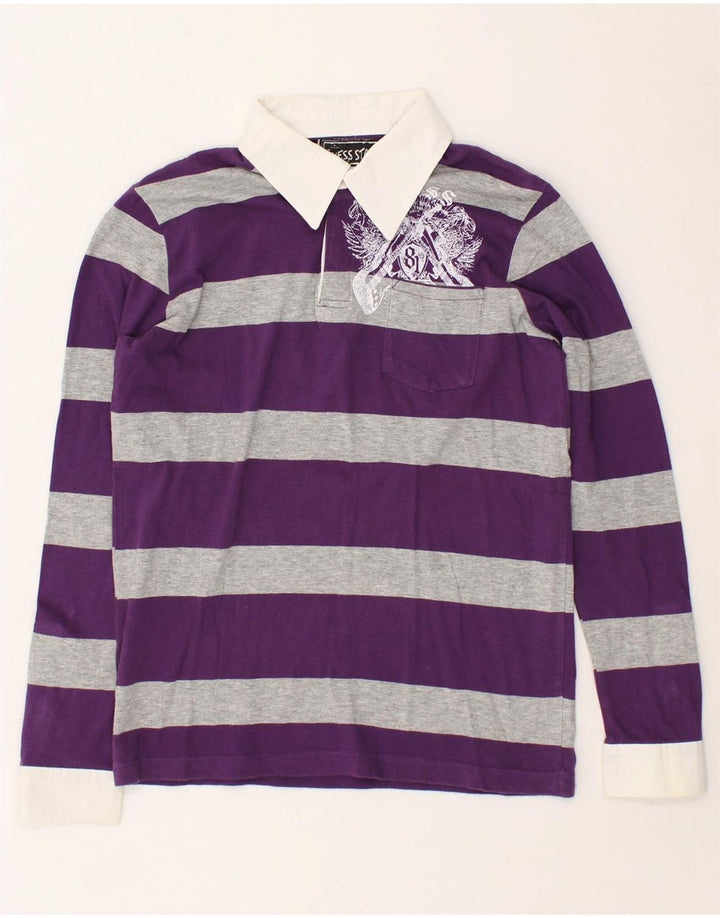 GUESS Girls Graphic Long Sleeve Polo Shirt 11-12 Years Purple Striped | Vintage Guess | Thrift | Second-Hand Guess | Used Clothing | Messina Hembry 