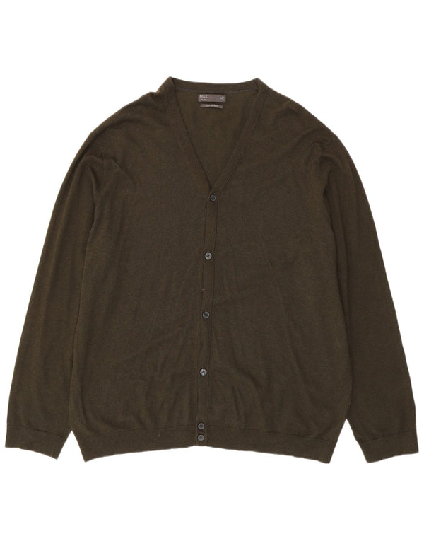 Ανδρικό πουλόβερ ζακέτα Marks & Spencer 2XL Χακί βαμβακερό