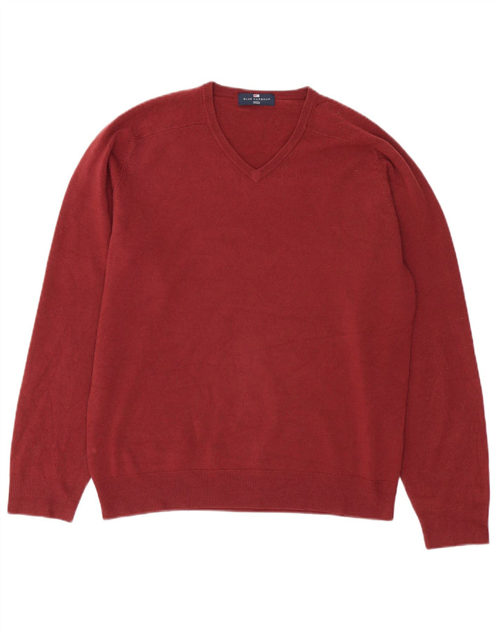 Ανδρικό πουλόβερ Marks & Spencer Blue Harbor με V λαιμόκοψη, μεσαίο μπορντό