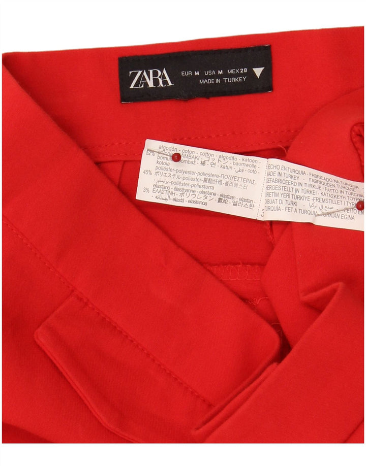 ZARA Womens Straight Cropped Trousers Medium W30 L25 Red Cotton