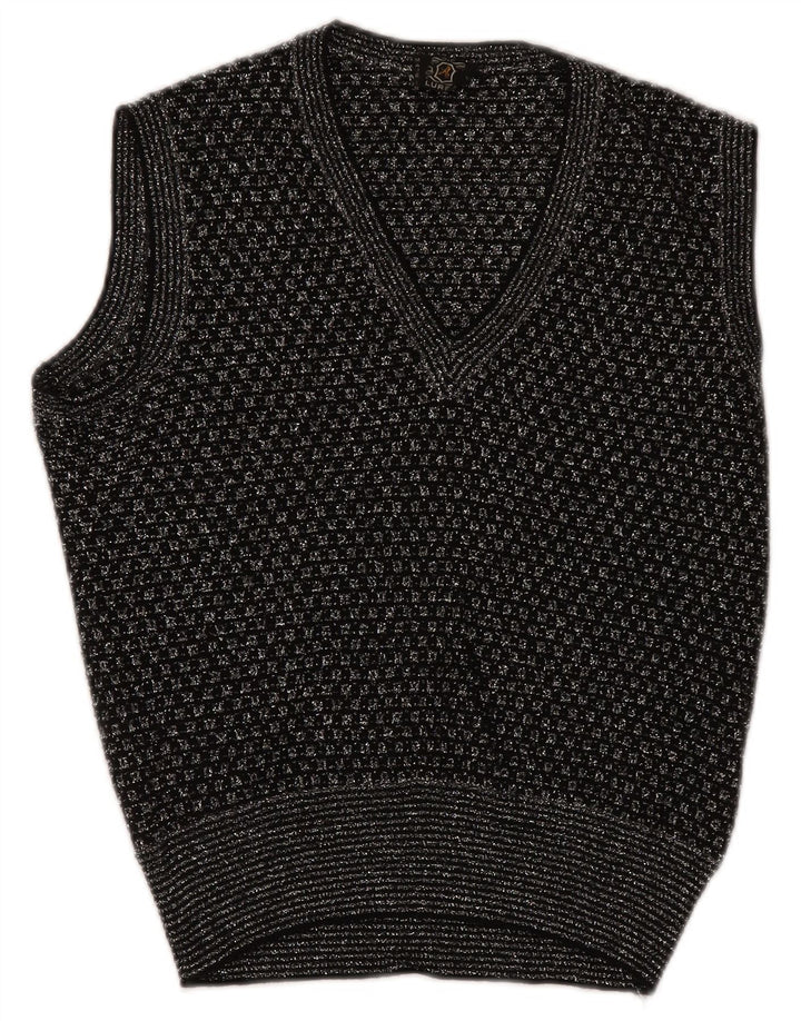 Vintage γυναικείο γιλέκο Tank Top UK 14 Medium Black Geometric