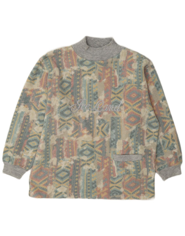 Vintage γυναικείο γραφικό fleece jumper UK 14 Μεγάλο πολύχρωμο γεωμετρικό