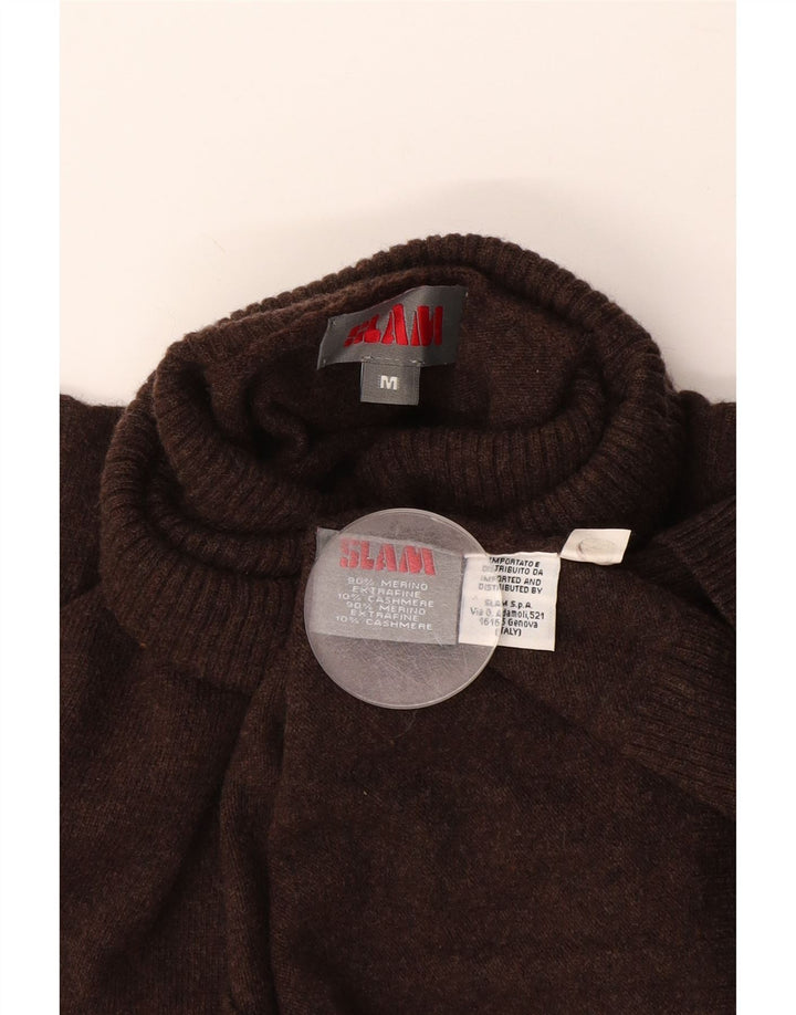 Slam Ανδρικό πουλόβερ με ρολό λαιμόκοψη Μαλλί μερινό σε μεσαίο καφέ