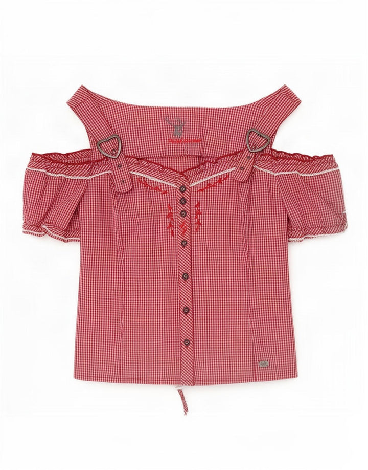 Spieth & Wensky Γυναικεία Μπλούζα Off Shoulder Top UK 14 Medium Red Gingham