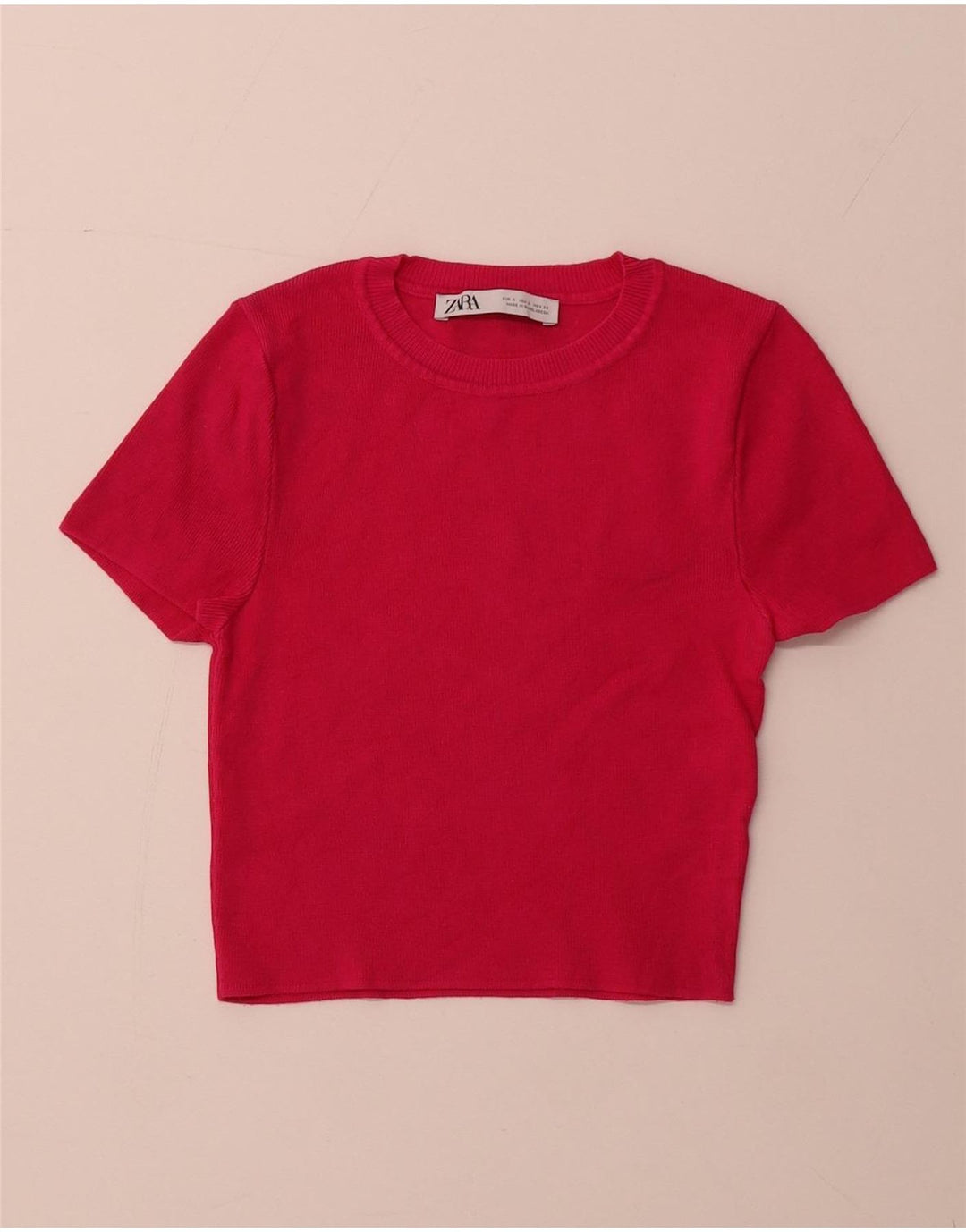 Γυναικείο κοντομάνικο ZARA πουλόβερ με λαιμόκοψη UK 8 Small Pink