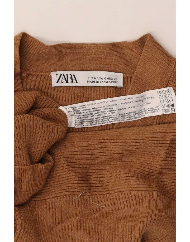 Zara Γυναικεία Ζακέτα Crop UK 14 Βισκόζη μεσαίου καφέ