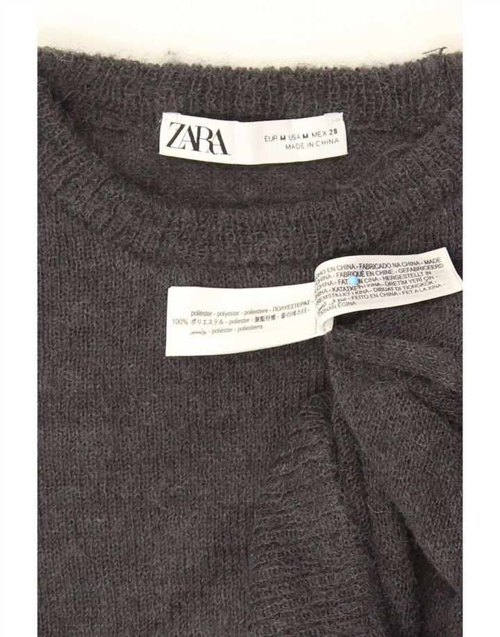 Zara Γυναικείο πουλόβερ με λαιμόκοψη Crop Crop UK 12 Medium Grey Polyester