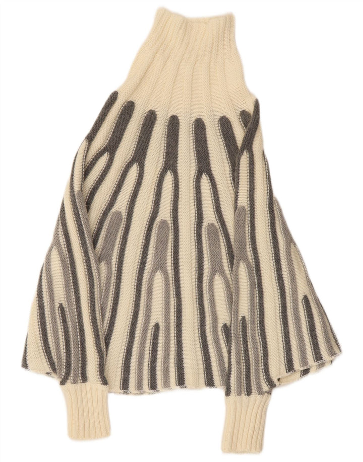 VINTAGE Γυναικείο Poncho Jumper UK 12 Medium Off White Ριγέ