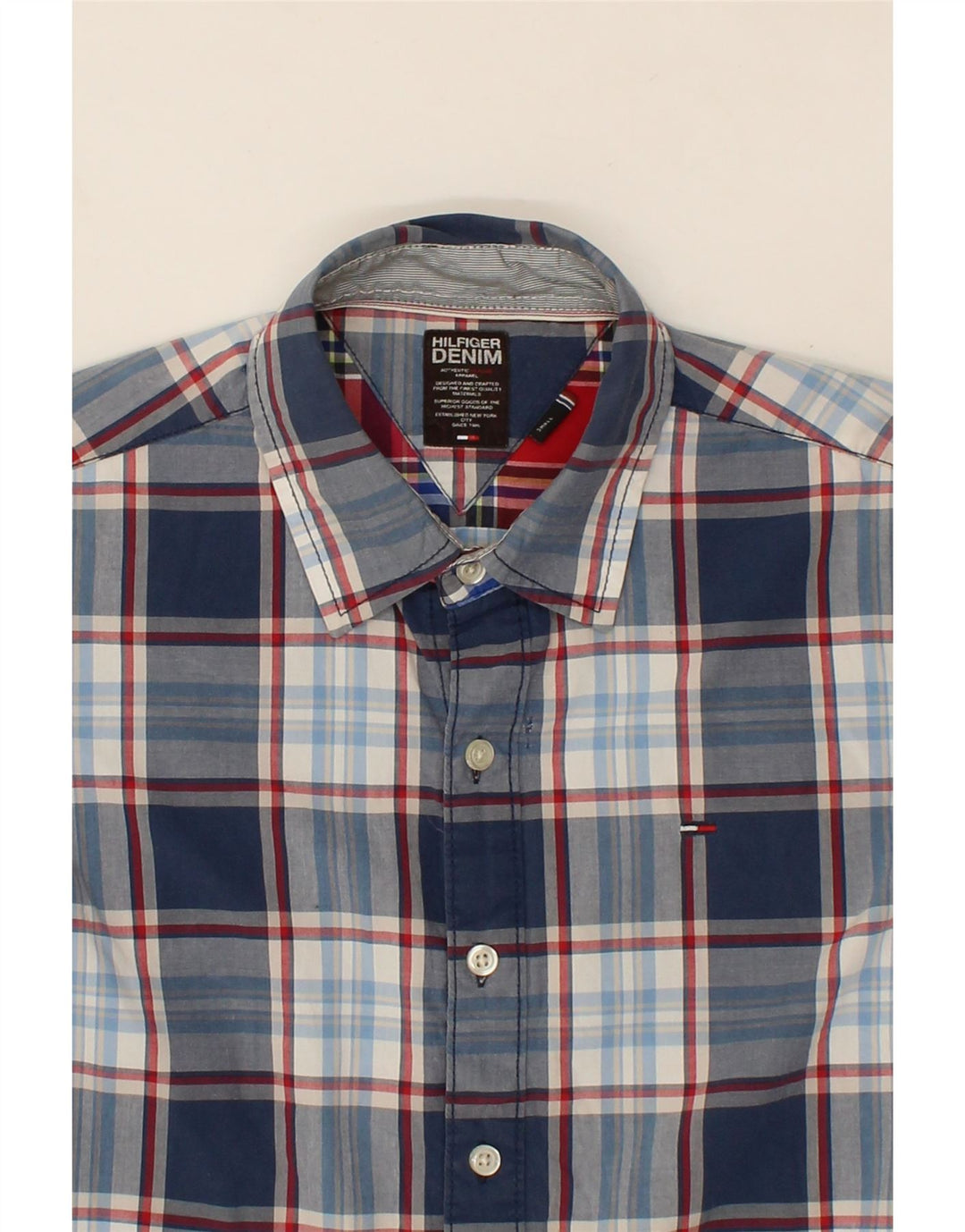 TOMMY HILFIGER Mens Shirt Small Navy Blue Check Cotton Vintage Tommy Hilfiger and Second-Hand Tommy Hilfiger from Messina Hembry 