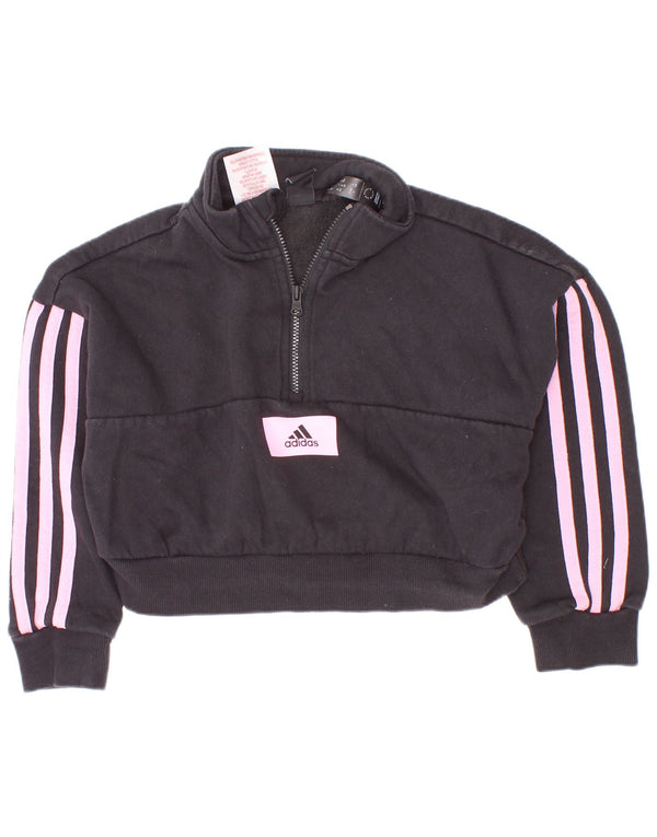 Φούτερ Adidas Girls Crop με φερμουάρ με λαιμόκοψη 5-6 ετών Μαύρο βαμβακερό