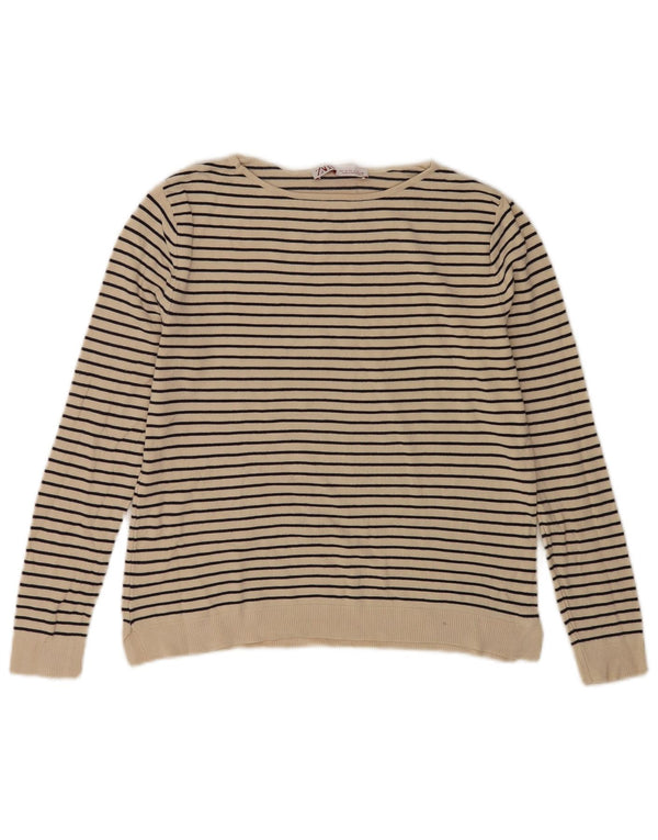 Zara γυναικείο πουλόβερ με λαιμόκοψη UK 10 Small Off White ριγέ