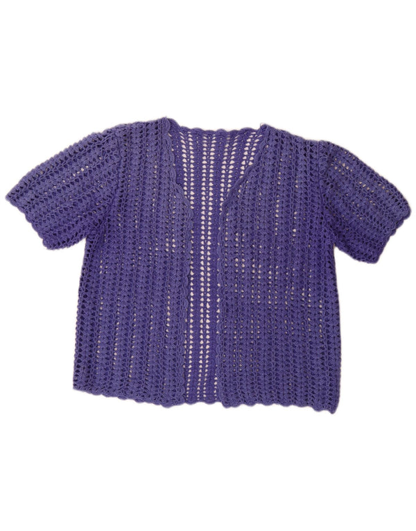 Vintage γυναικείο κοντομάνικο βελονάκι ζακέτα UK 12 Medium Purple
