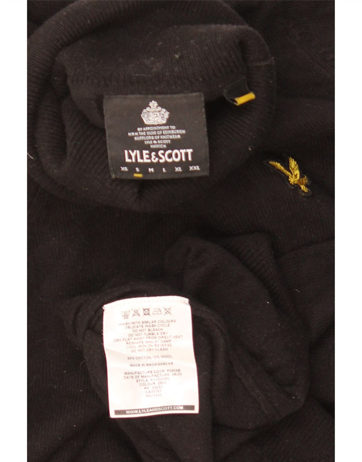 LYLE & SCOTT Ανδρικό πουλόβερ με ρολό λαιμόκοψη Μικρό μαύρο βαμβακερό