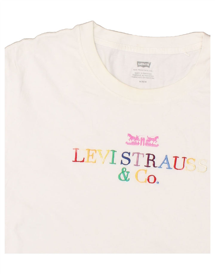LEVI'S Womens Oversized Graphic T-Shirt Top UK 14 Medium White Vintage Levi's and Second-Hand Levi's from Messina Hembry 