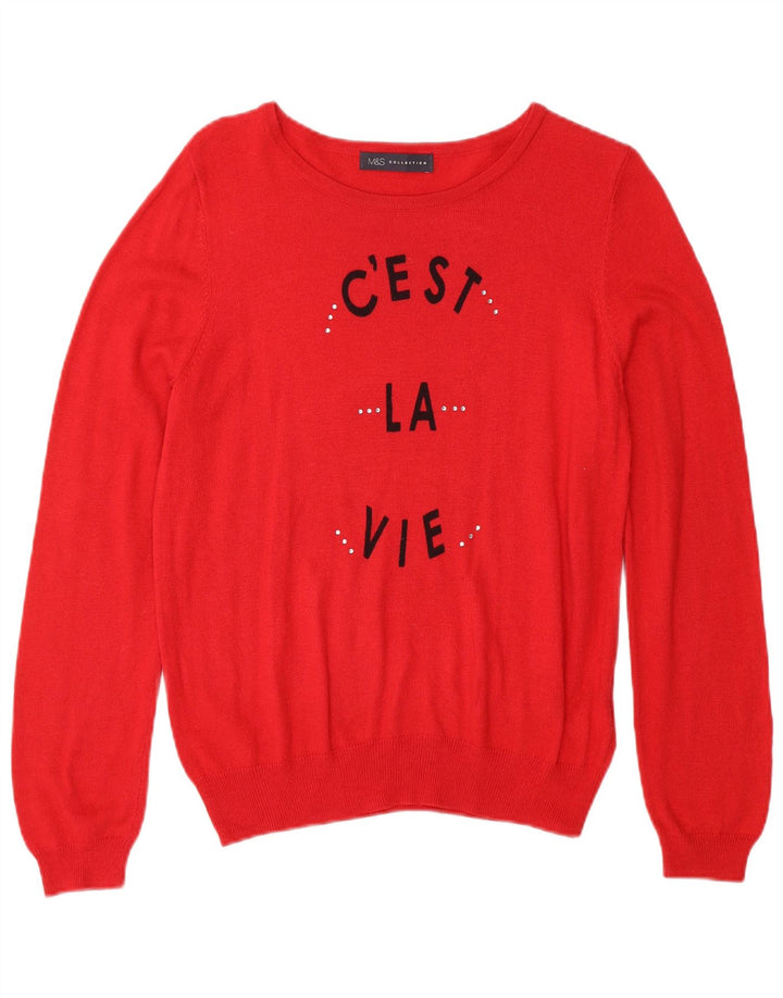 MARKS & SPENCER Γυναικείο γραφικό πουλόβερ με λαιμόκαυστο UK 18 XL Κόκκινο