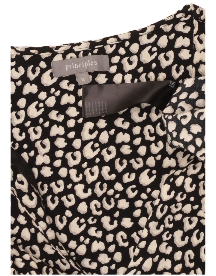 PRINCIPLES Womens 3/4 Sleeve Tiered Dress UK 16 Large Black Animal Print