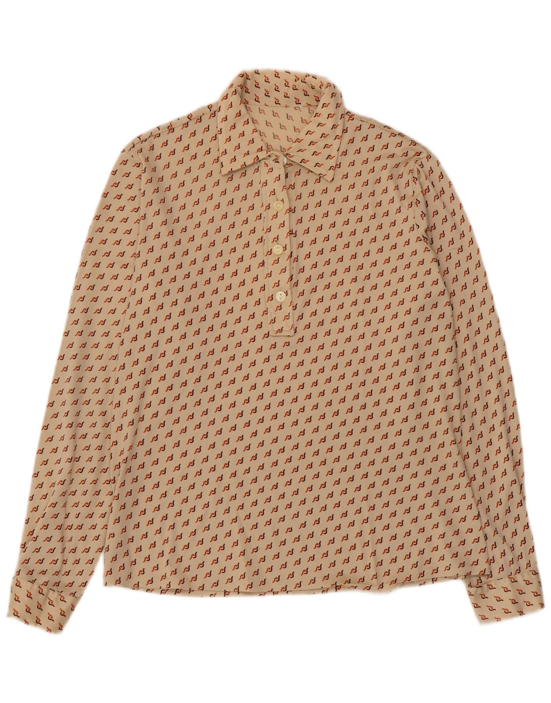 VINTAGE Γυναικείο πουλόβερ Πουκάμισο UK 16 Μεγάλο Μπεζ γεωμετρικό