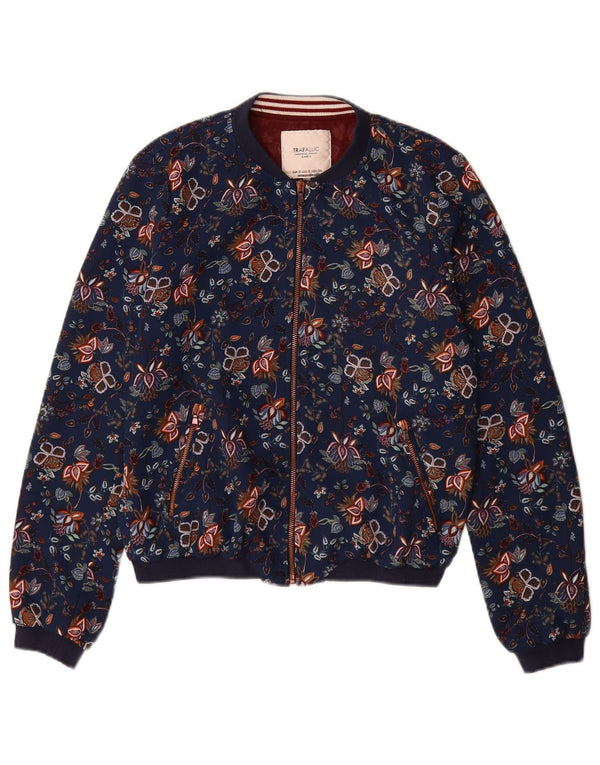 Zara Γυναικείο Trafaluc Bomber Jacket UK 10 Small Navy Blue Floral Polyester