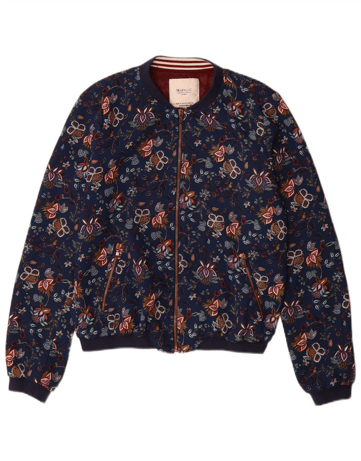 Zara Γυναικείο Trafaluc Bomber Jacket UK 10 Small Navy Blue Floral Polyester