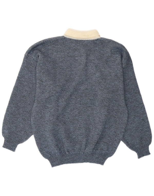 Vintage γυναικείο πουλόβερ με λαιμόκοψη IT 52 2XL μπλε φλοράλ ακρυλικό